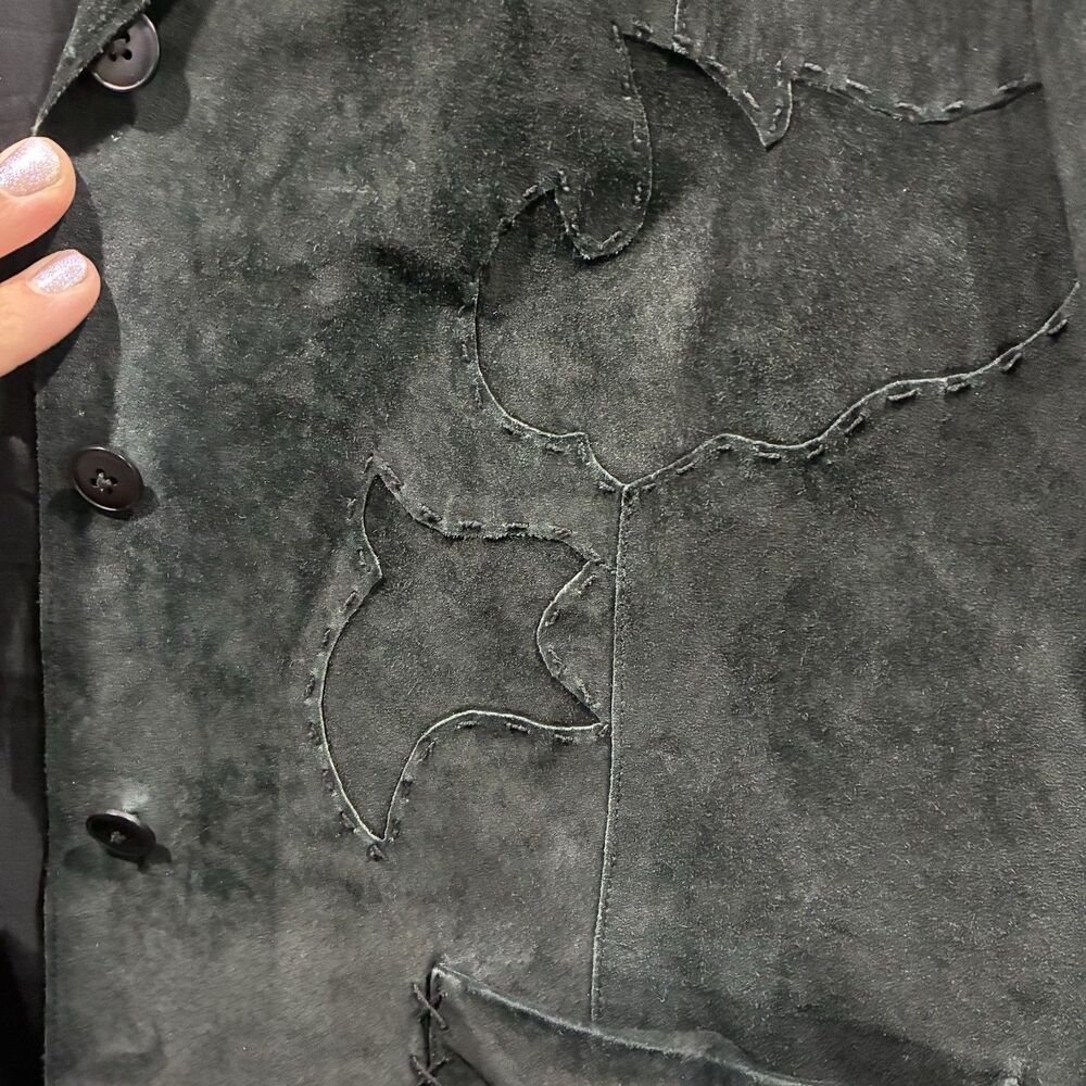Think Tank 100% Suede Black Artisan Blazer Jacket Raw Edge Western Women’s L - Picture 10 of 16